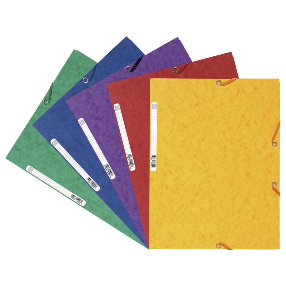 Chemise 3 rabats Exacompta A4 � �lastique - Carton lustr� 400 g/m2 - 34 x 32 cm - 5 couleurs assorties