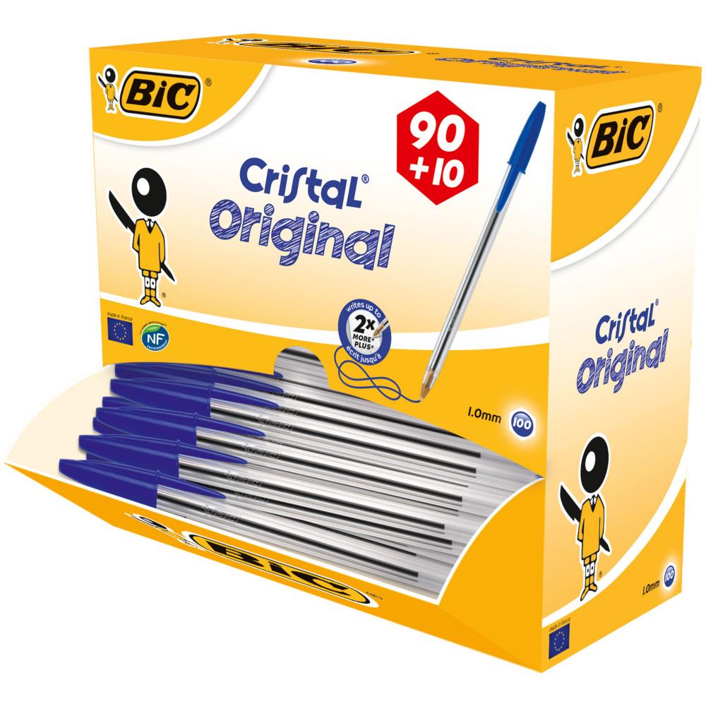 Pack 90 stylos bille Bic Cristal bleu + 10 offerts  - pointe moyenne.