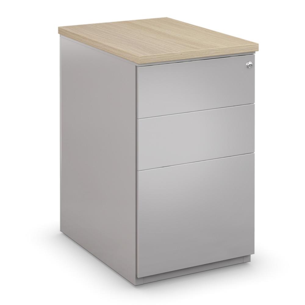 Caisson hauteur bureau mtal - NF Environnement - aluminium - top chne - H72 x L 42 x P 80 cm