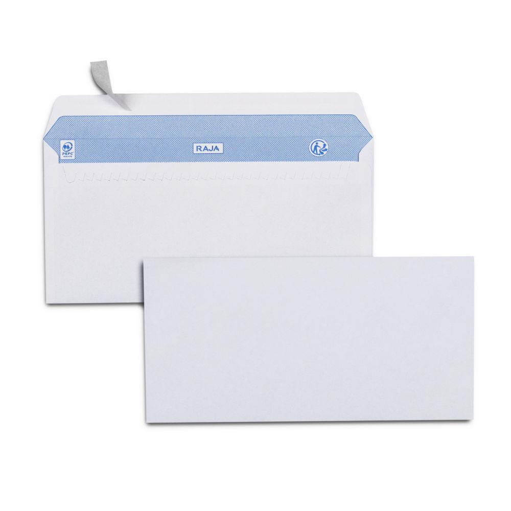 Enveloppe blanche format Raja DL - 110 x 220 mm sans fentre - Fermeture auto-adhsive - Papier vlin 90 g/m
