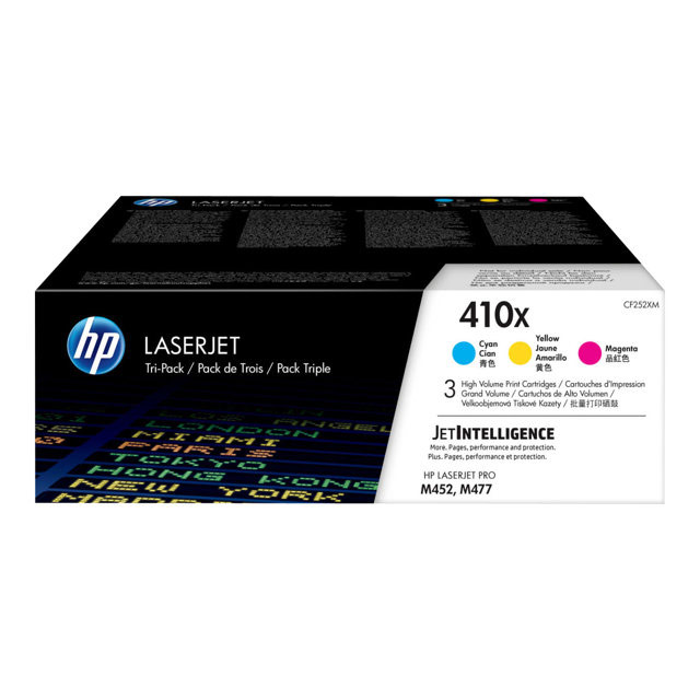 Cartouches de toner - Hp 410xlaserjet, lot de 3 cartouches de toner grande capacit authentiques, cyan/magenta/jaune