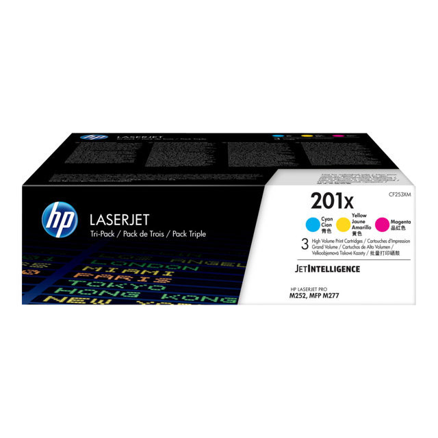 Cartouches de toner - Hp 201x laserjet, lot de 3 cartouches de toner grande capacit authentiques, cyan/magenta/jaune