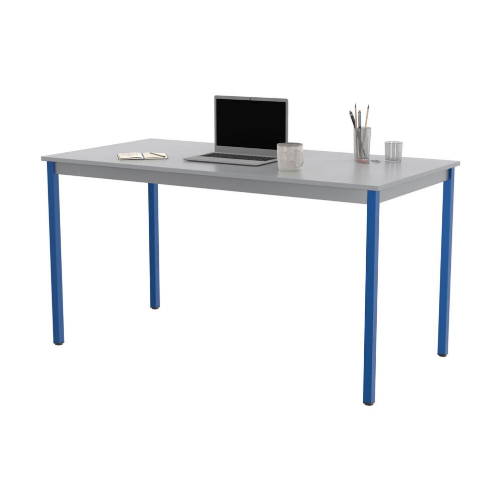 Table polyvalente rectangle - L 140 x P 70 cm - plateau gris - pieds bleus