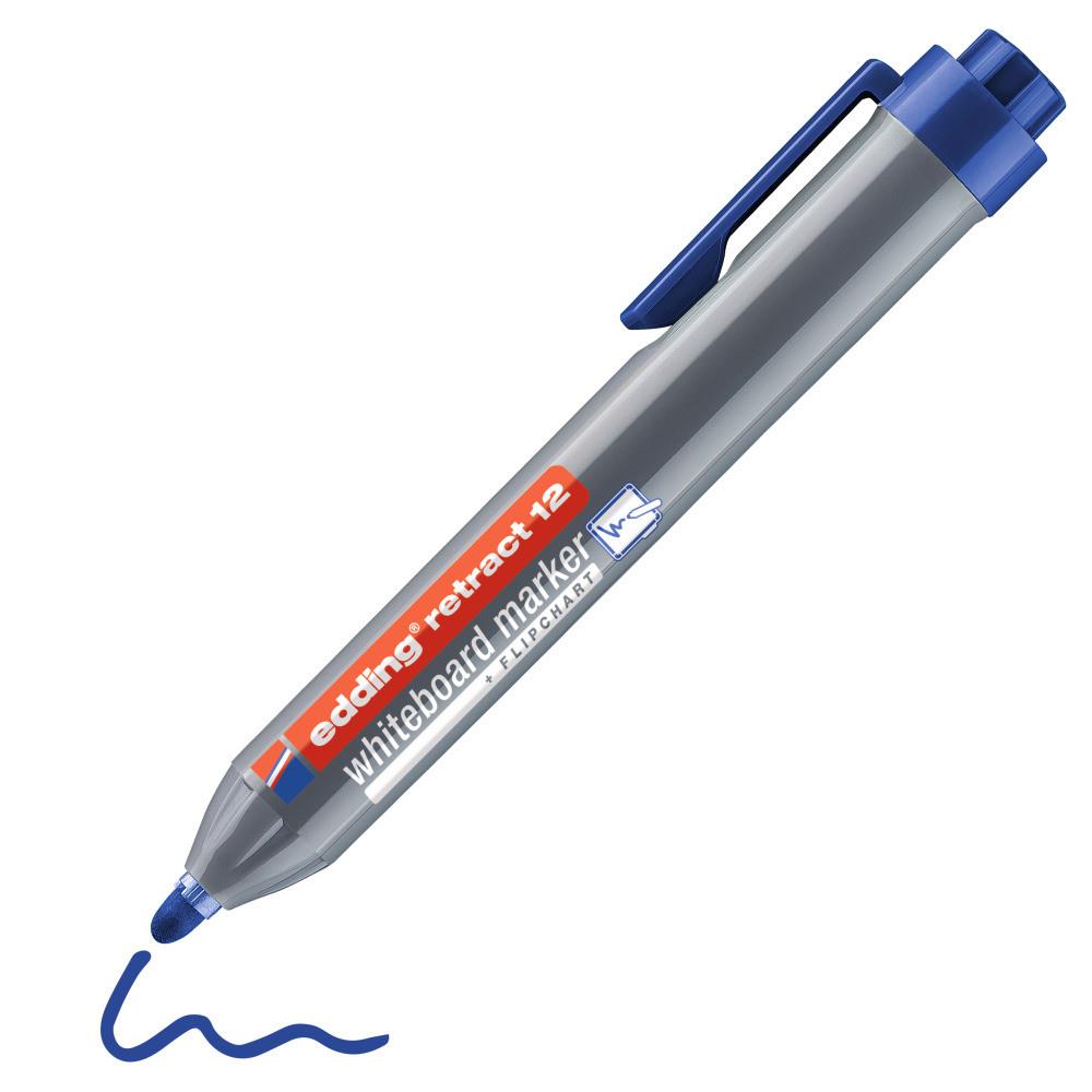 12 Marqueur rtractable effaable Edding Retract tableau blanc pointe ogive 1,5  3 mm - Bleu