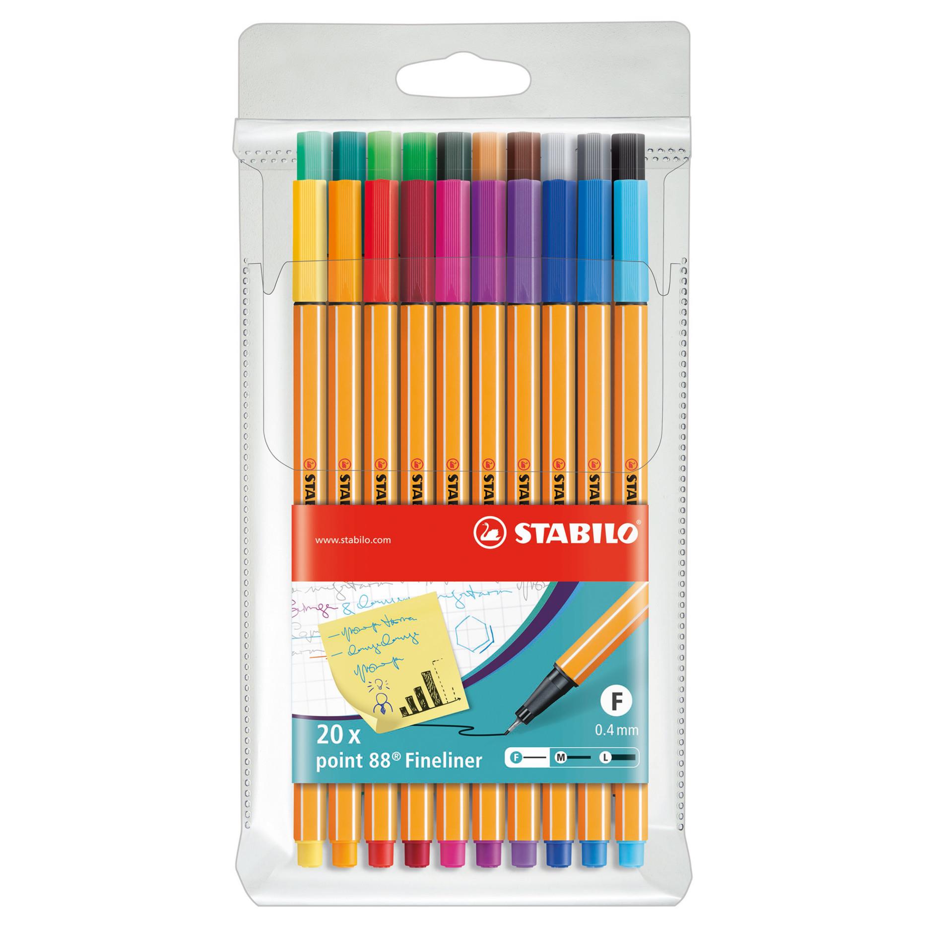 Stylo-feutre Stabilo Point 88 - pointe fine - corps orange - couleurs d'encre assorties - paquet 20 units