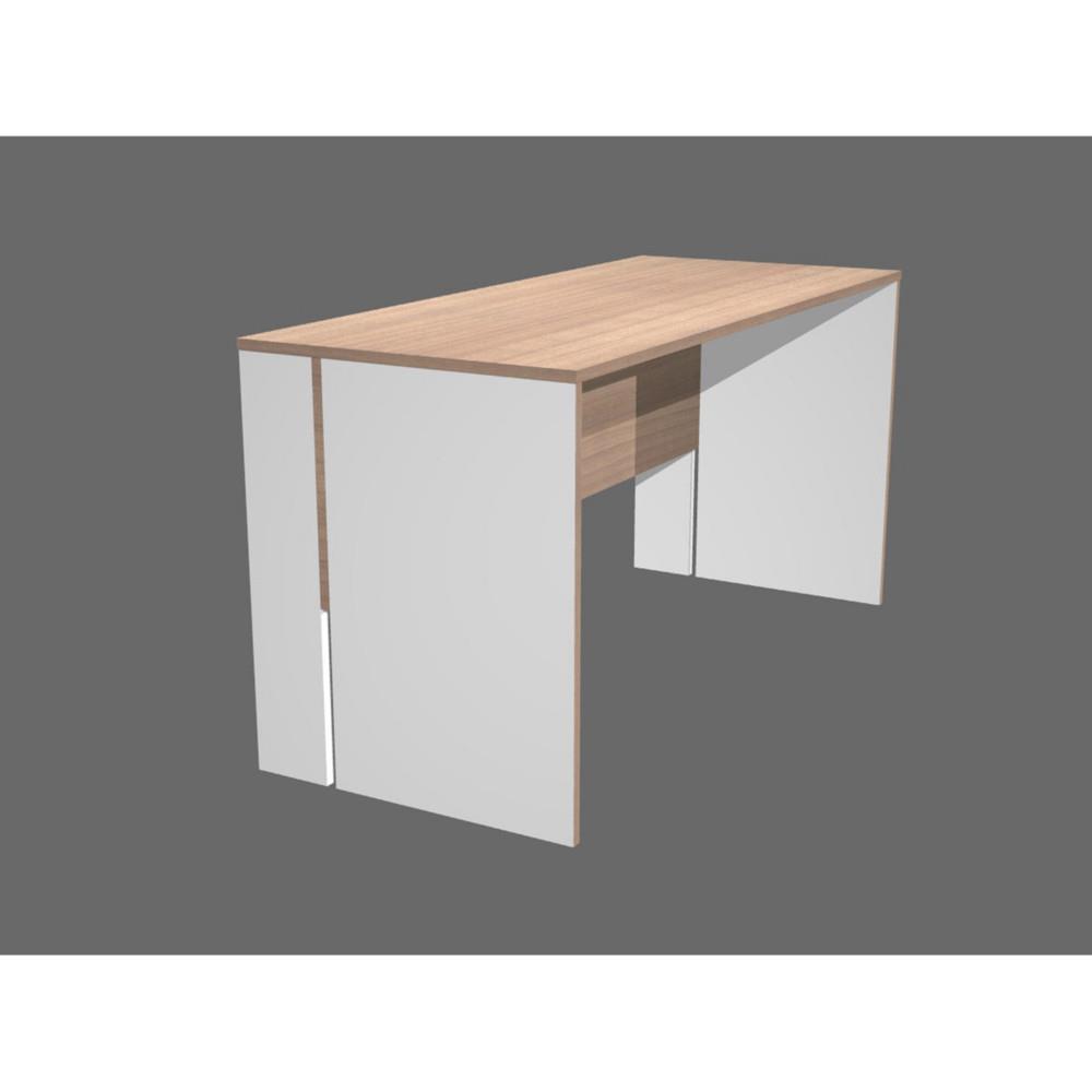 Bureau t�l�travail Bari plateau cerisier pieds panneaux blancs L120 x P60 cm