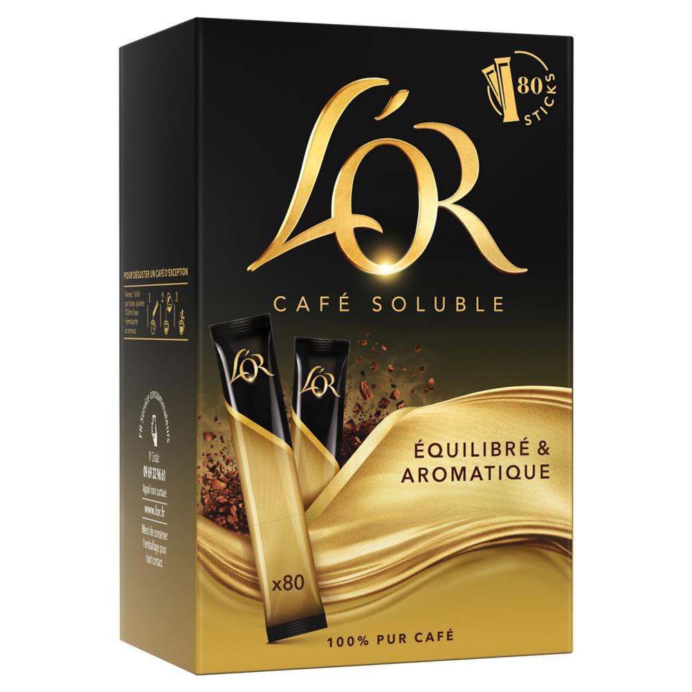 Caf soluble lyophilis L'Or Arabica au got quilibr et aromatique - 144 g - bote distributrice de 80 stics