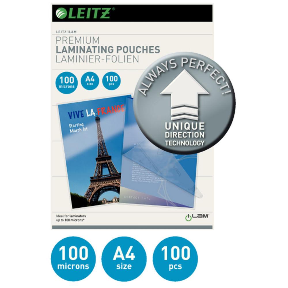 Pochettes de plastification Leitz A4 iLAM UDT - Transparente - Epaisseur : 100 microns par face - Bote de 100