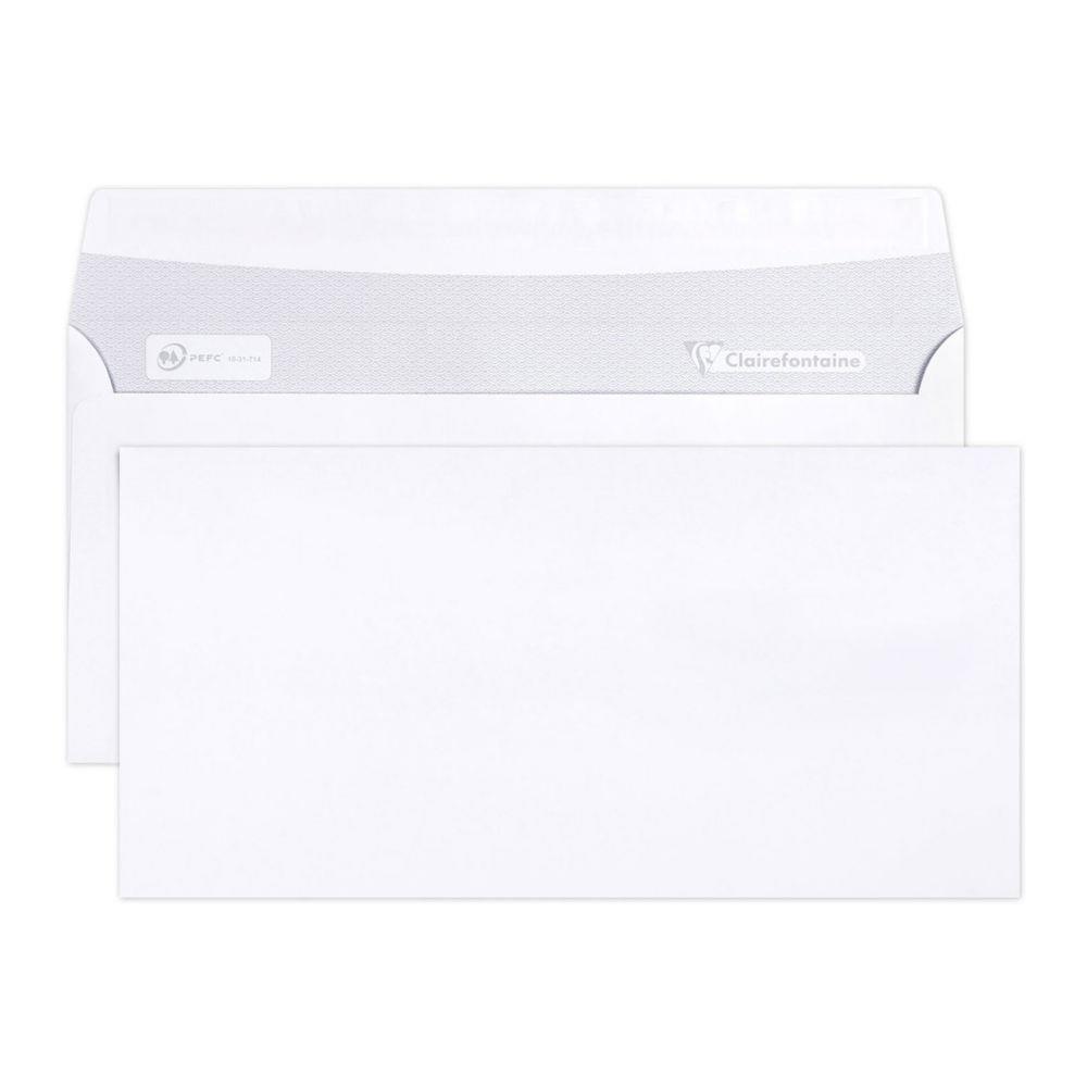 Enveloppe extra blanche Clairefontaine 114 x 229 mm 80g sans fentre - bande autoadhsive - paquet de 50