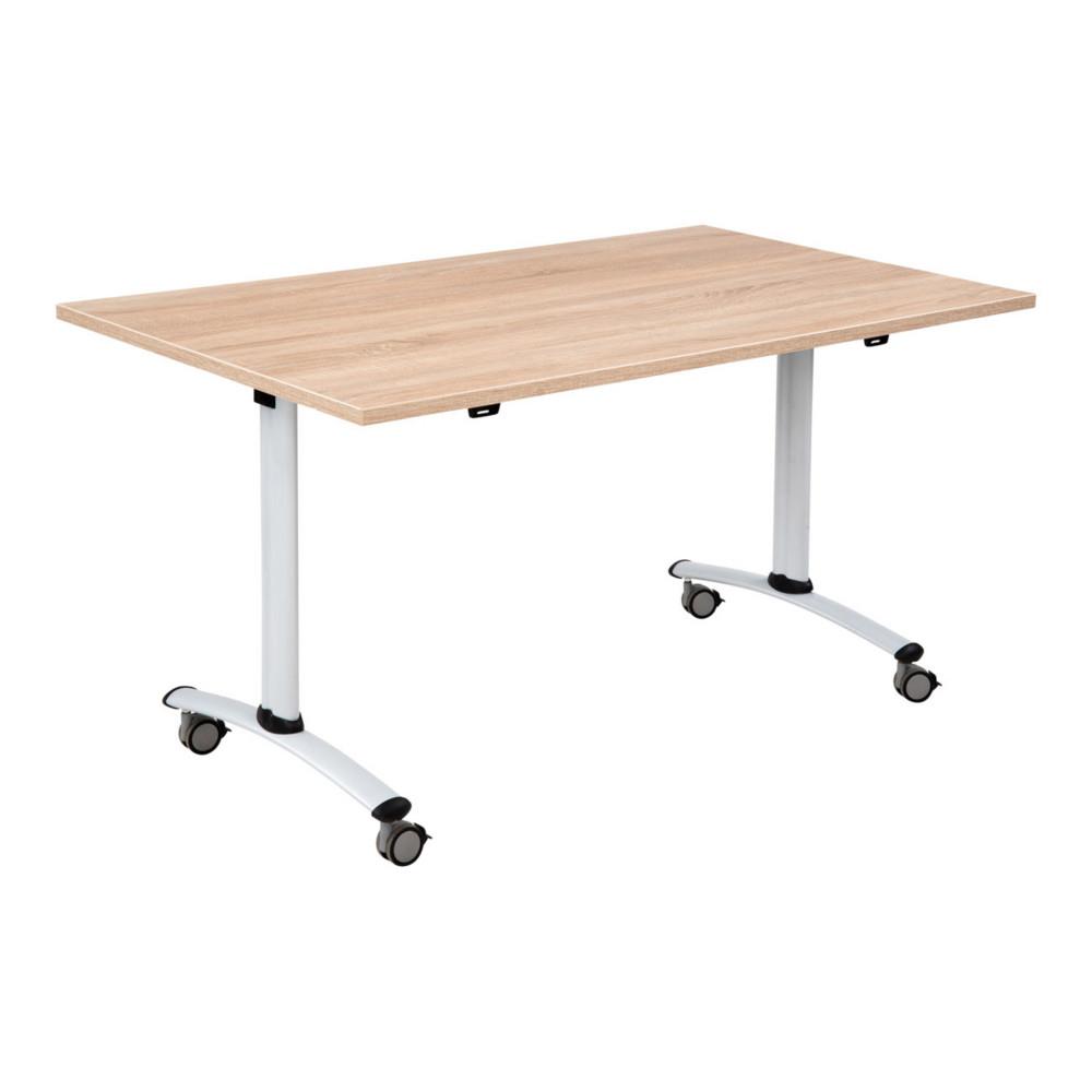 Table mobile � plateau basculant L140 x P80 cm - Plateau Ch�ne canadien pieds Aluminium