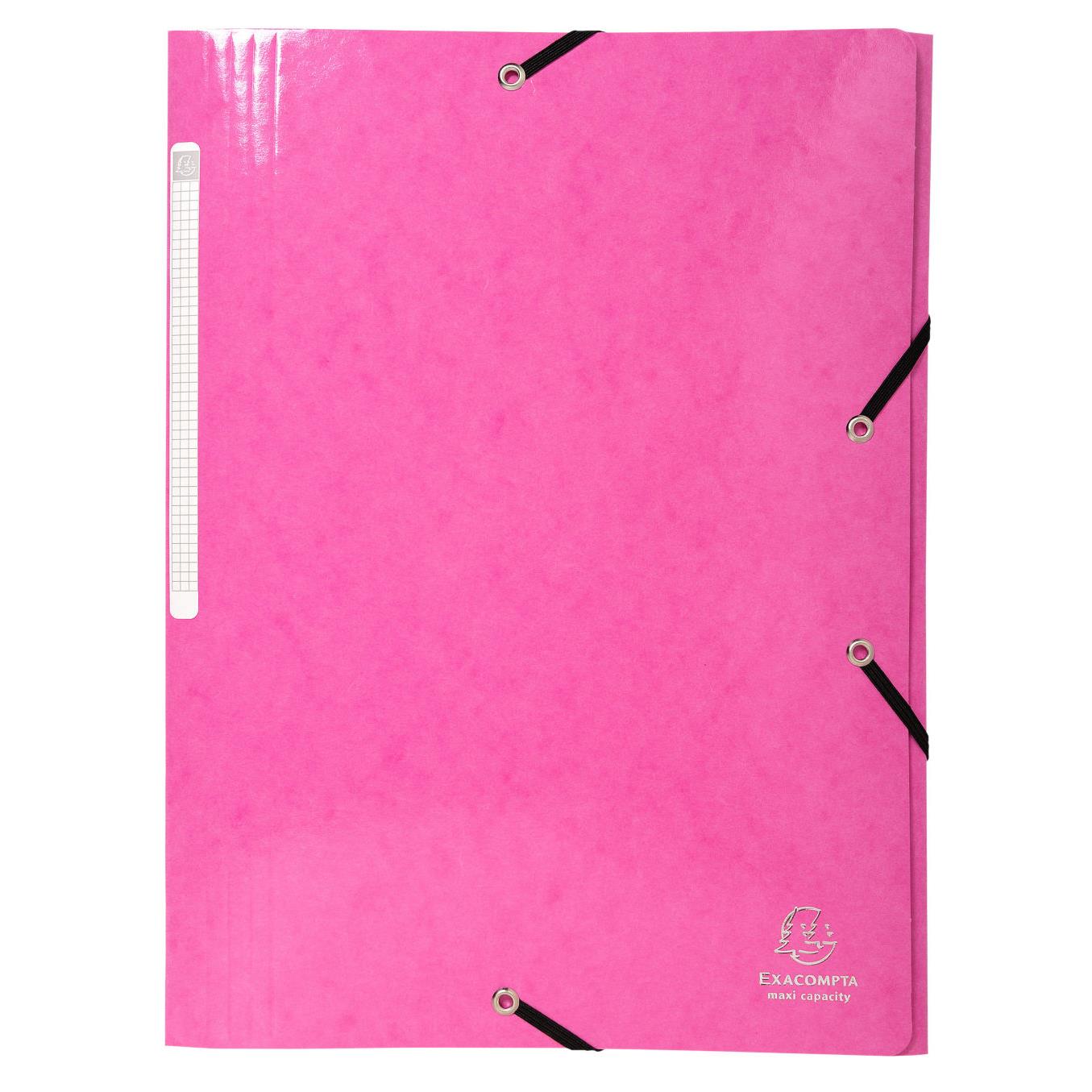 Chemise Exacompta 3 rabats  lastiques - en carte pellicule 5/10e - 425g - rose
