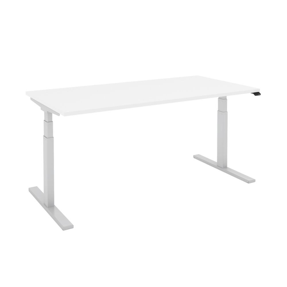 Bureau assis-debout r�glage �lectrique Java 120 x 80 cm -Plateau Blanc - Pi�tement colonne centr� Aluminium