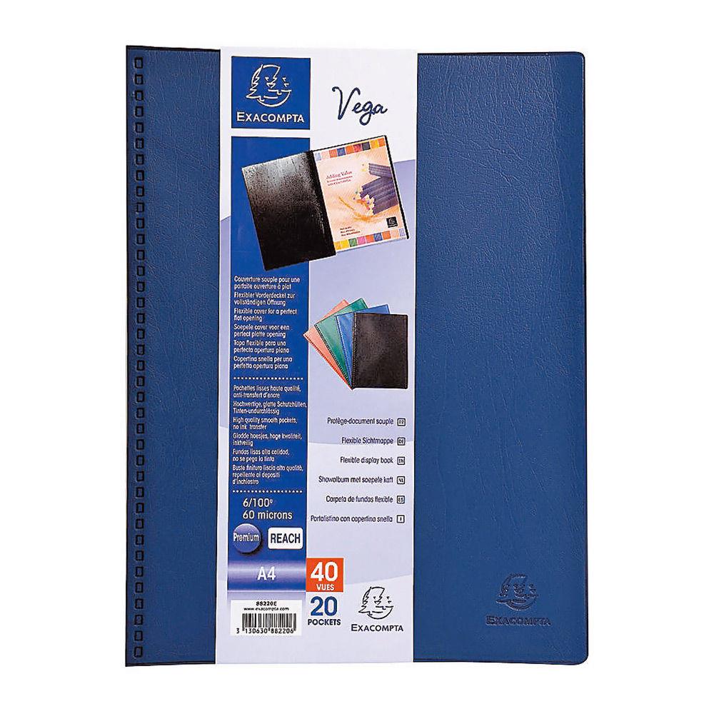 Porte-vue Exacompta Vega - format A4 - 20 pochettes - PVC - bleu