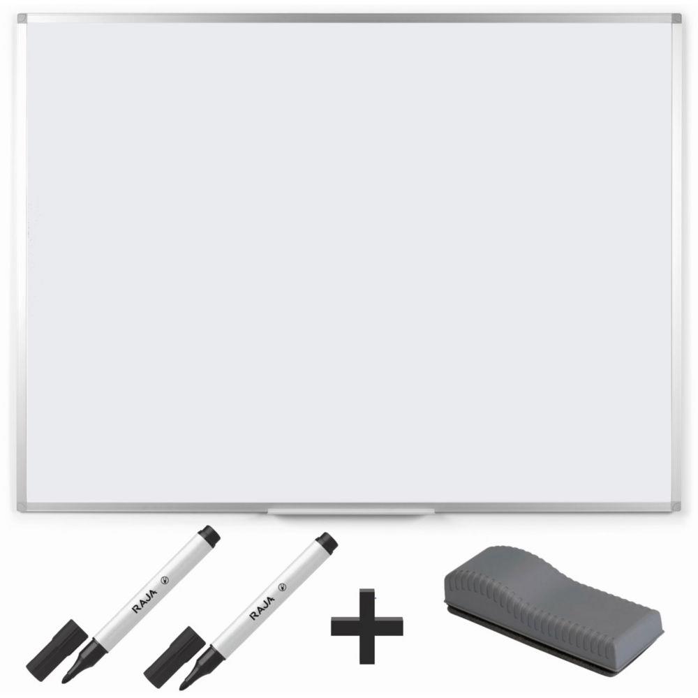 Pack RAJA Tableau blanc laqu magntique L.90xH.60 cm + 2 marqueurs effaables noirs + 1 brosse magntique