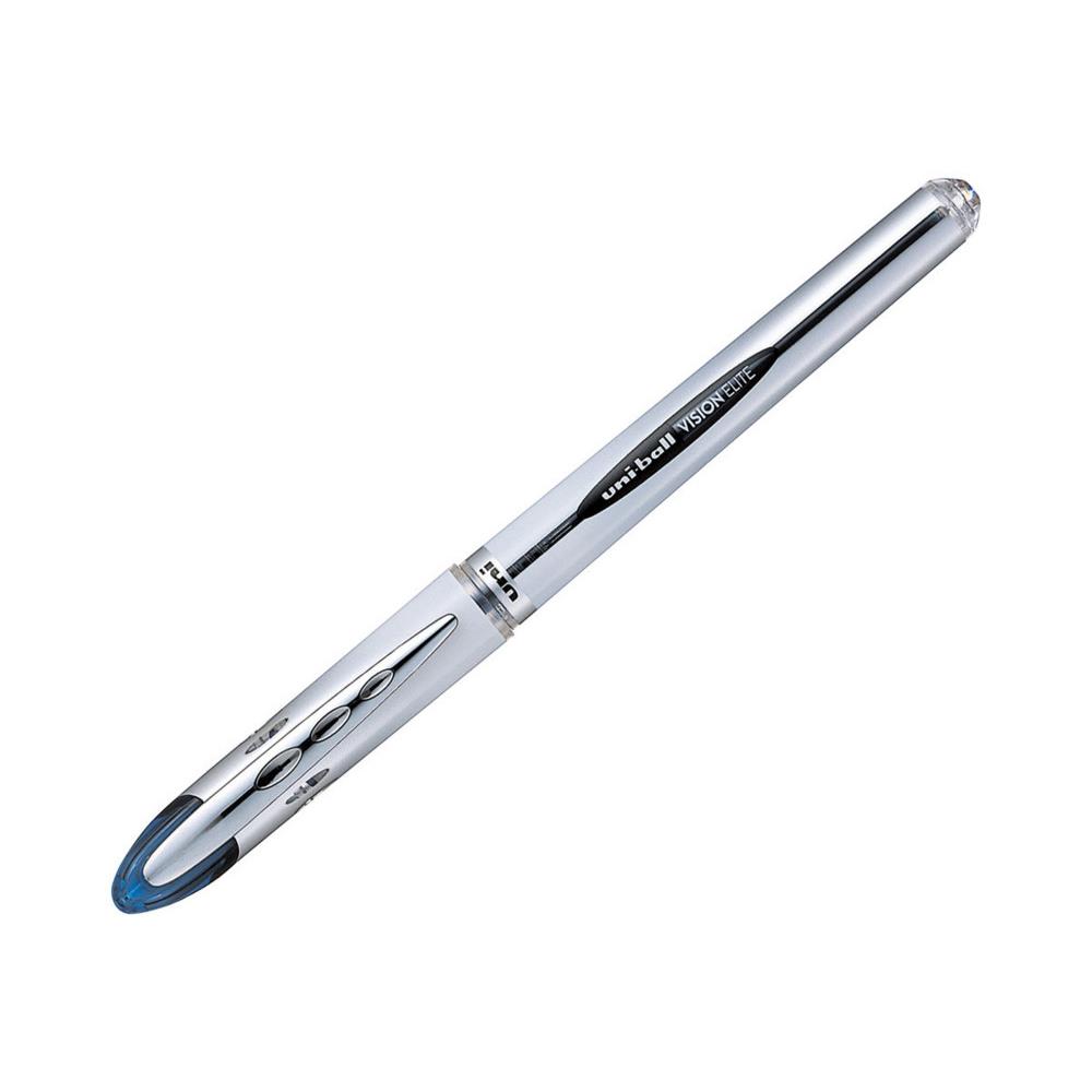 Stylo roller - Vision Elite UB-200 - pointe moyenne - corps en plastique argent - encre bleue