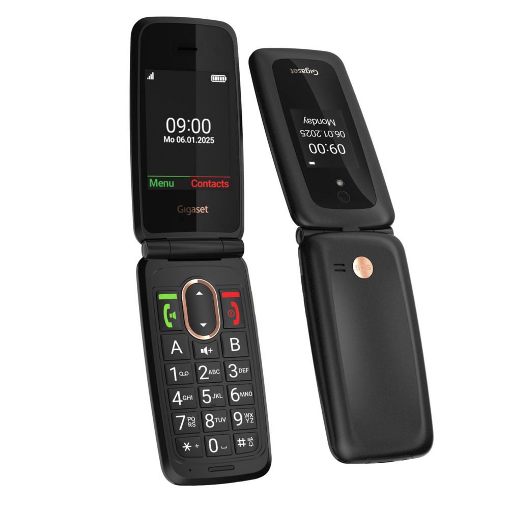 T�l�phone � clapet Gigaset sans fil GL795 4G VoLTE avec carte SIM sur socle - Ecran couleur 2,8" - Noir