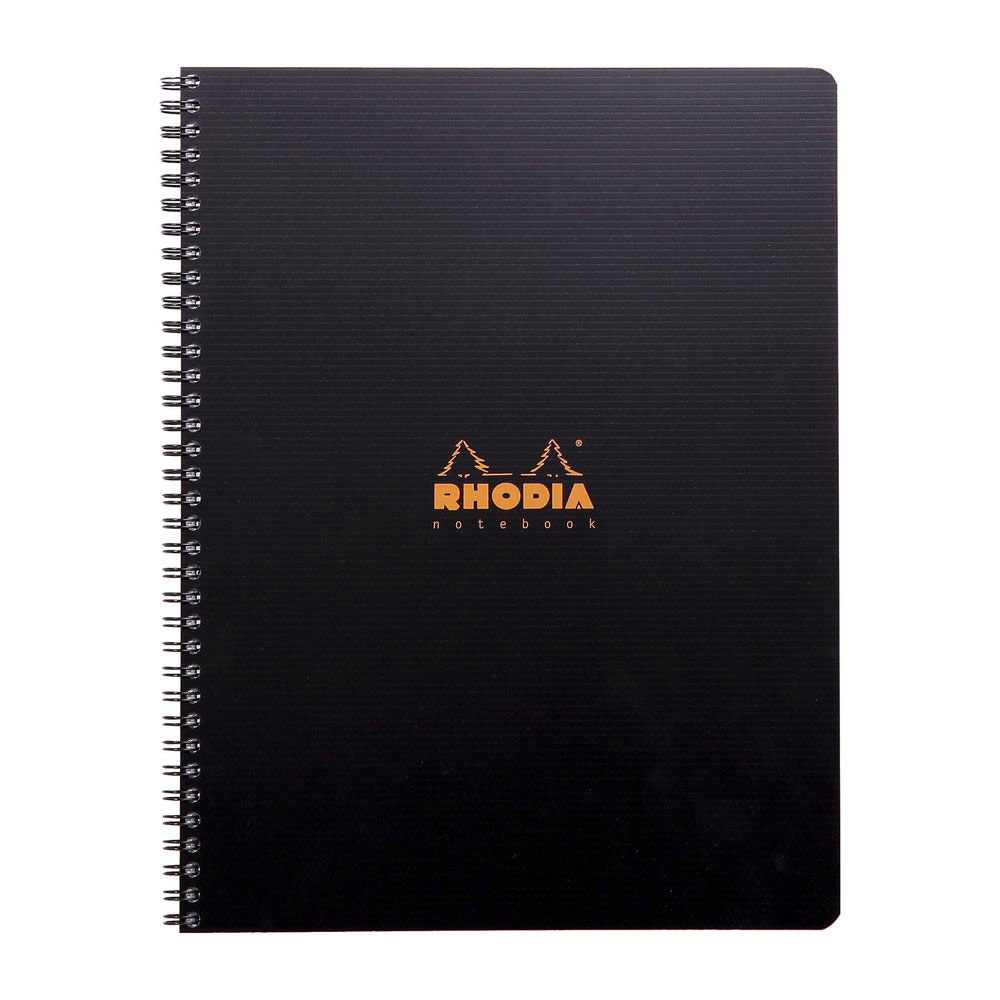 Cahier spirale Rhodia - 22,5x29,7cm - 160 pages ligne 6mm perfores 4 trous - noire polypro
