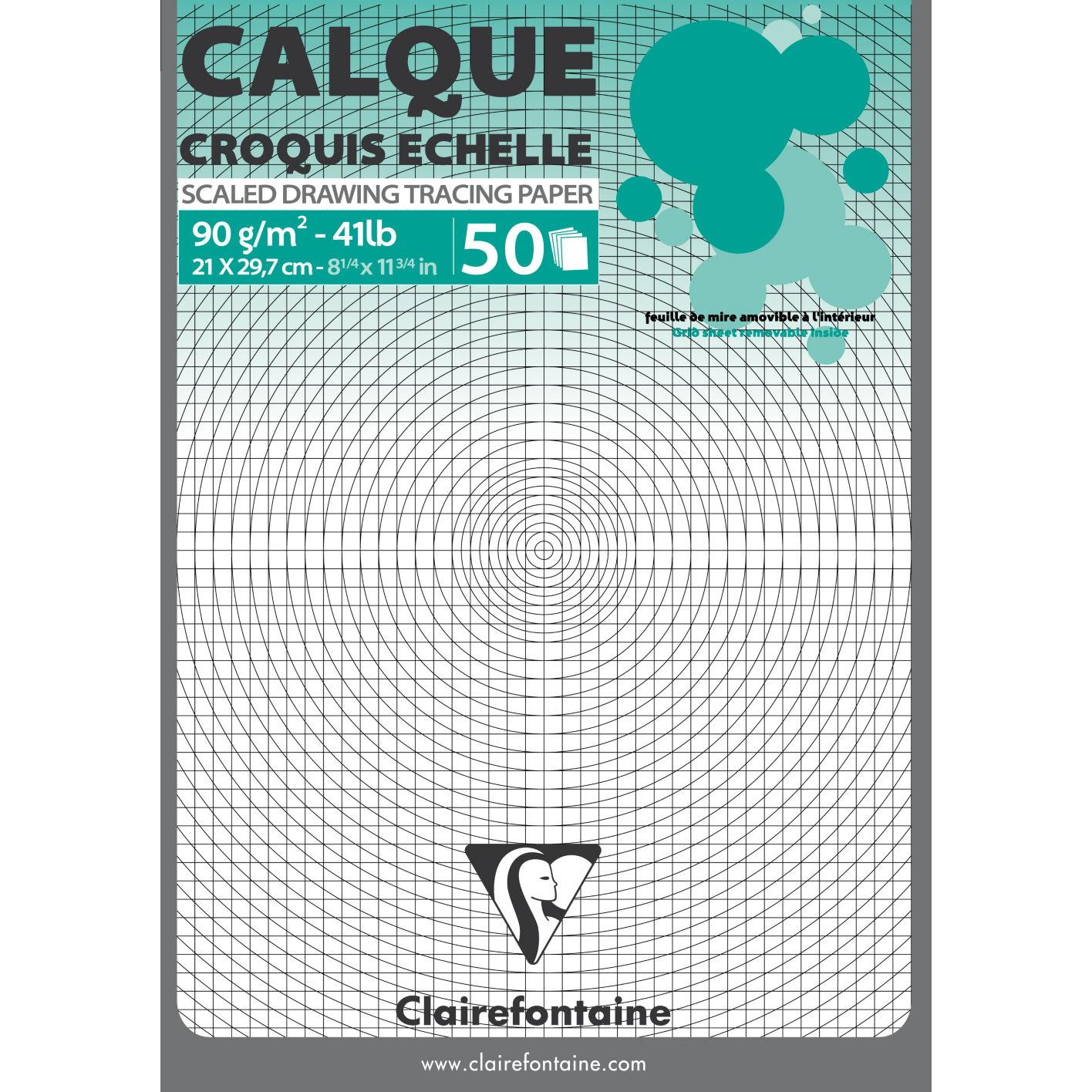 Calque croquis Clairefontaine - chelle A4 - uni 92 g - bloc de 50 feuilles