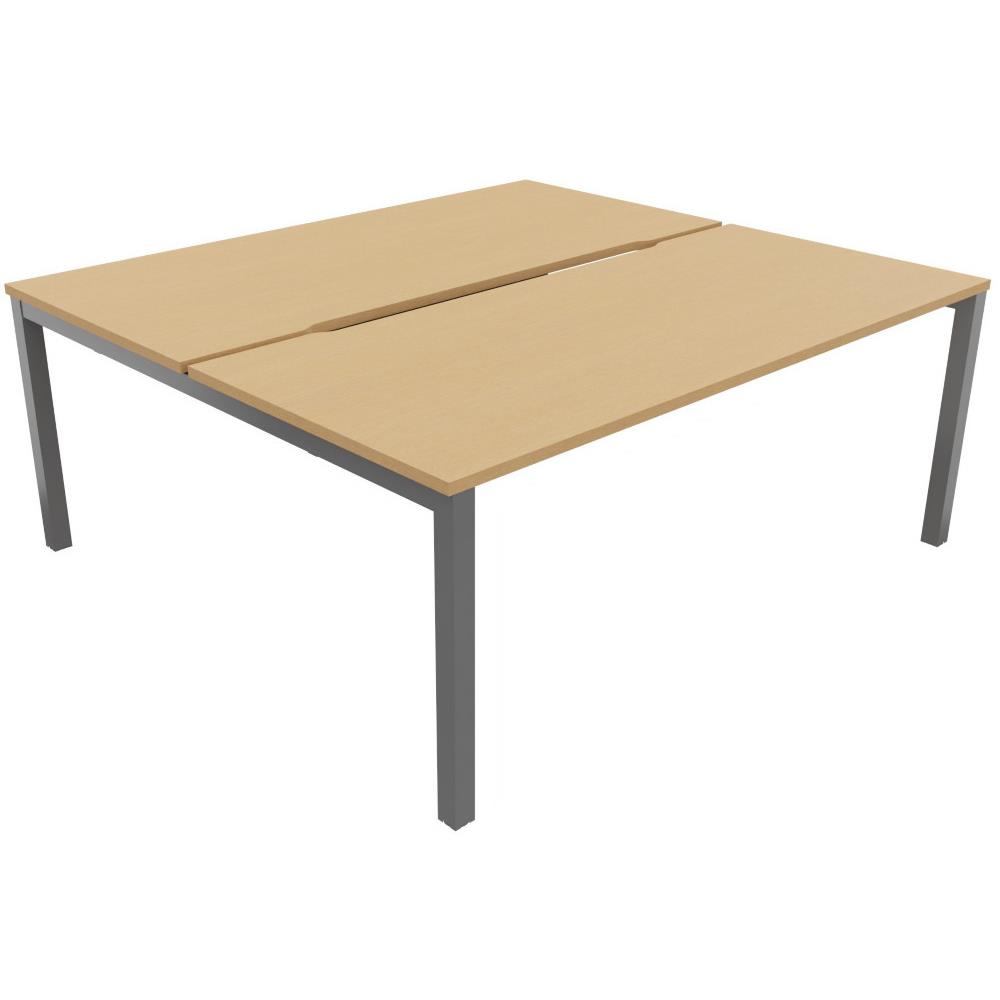 Bureau bench 2 postes Osmose d�part L180 - plateaux �chancr�s H�tre - pieds m�tal Aluminium