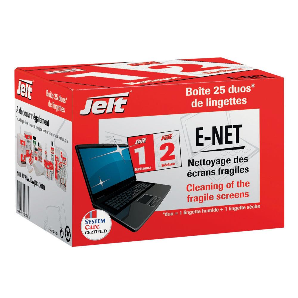 Boite de 25 lingettes Jelt humides/seches E-NET pour cran a cristaux liquides et portable