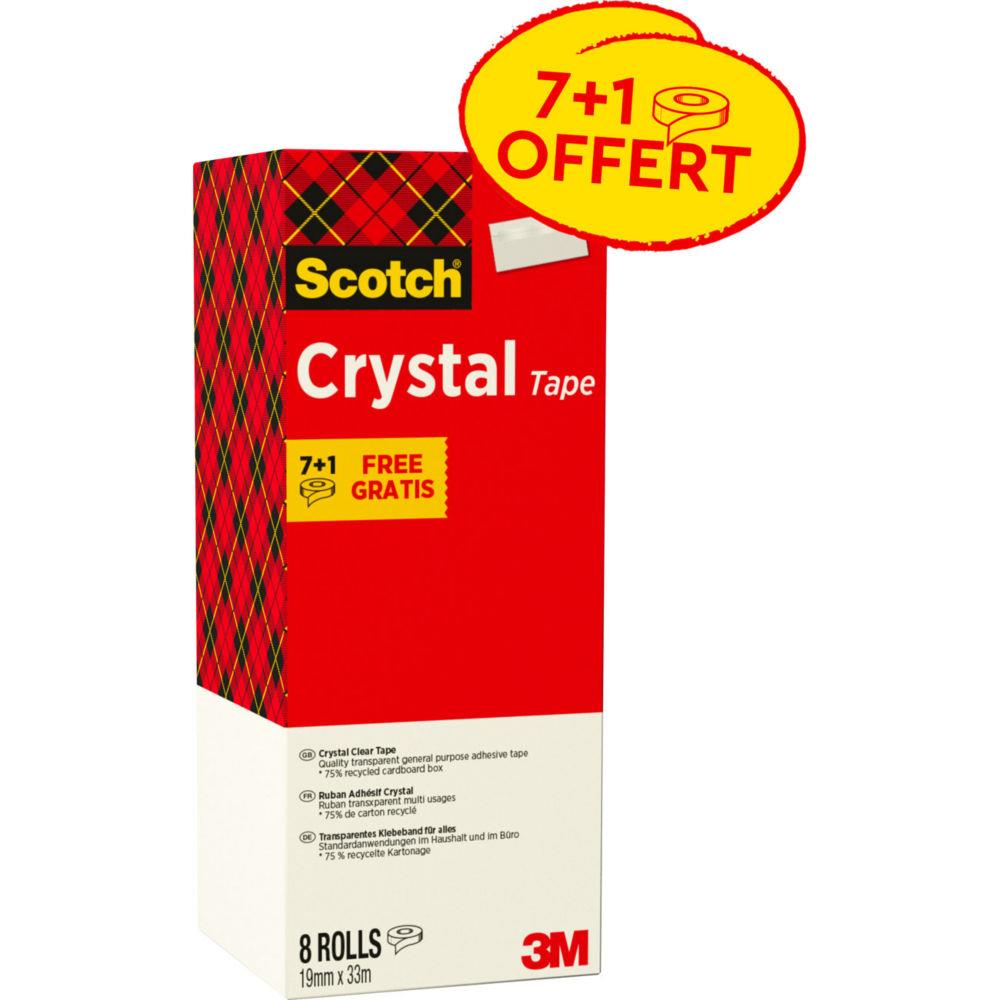 Ruban adhsif transparent Scotch Crystal 600 - 19 mm x 33 m - tour de 8 rouleaux