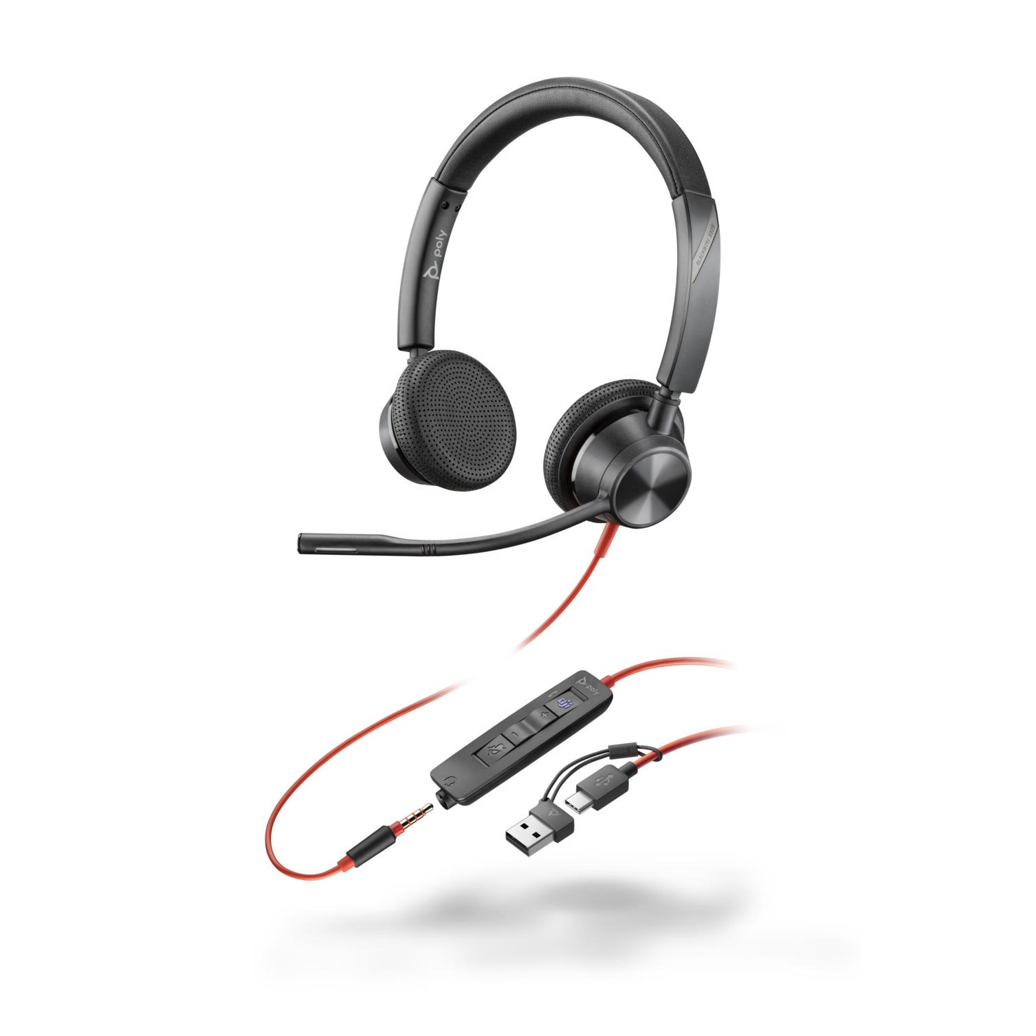 Casque filaire USB-C et jack Poly Blackwire 3325 MS Duo + Dongle USB-C/A