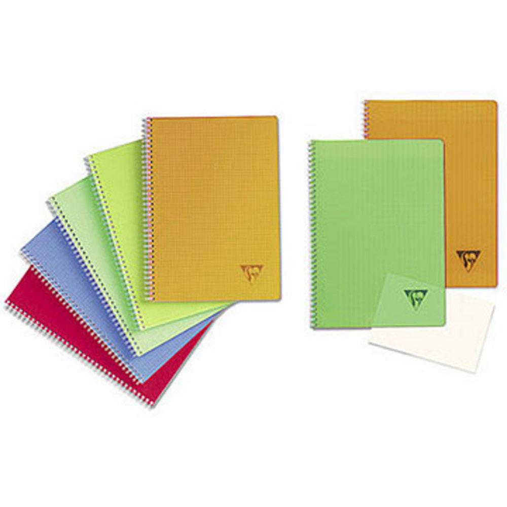 Cahier Clairefontaine Linicolor Fresh - reliure spirales - A4 - 100 pages - grands carreaux - couvertures polypro assorties