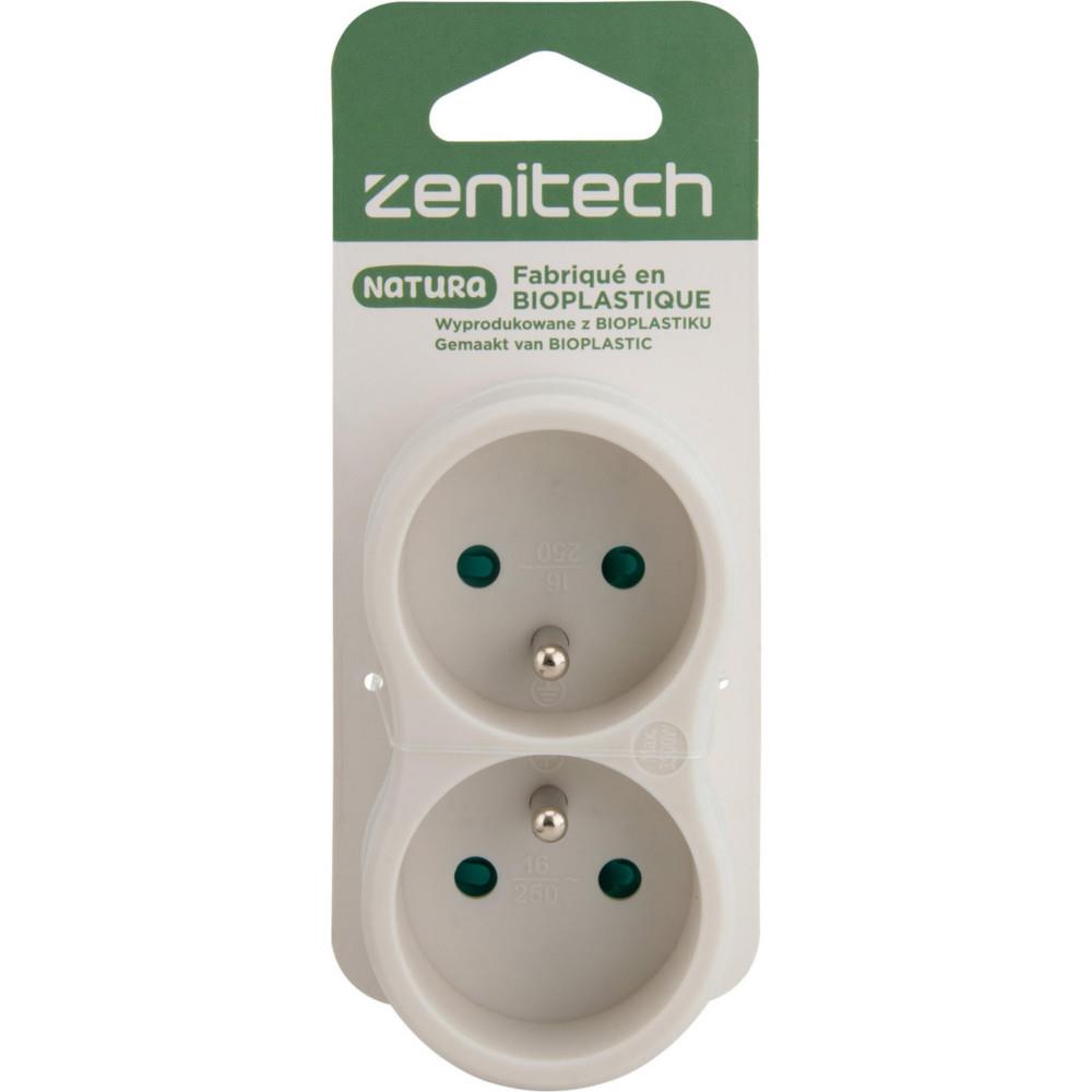 Multiprise murale Zenitech Bloc 2 prises secteur 16A Natura - Conception Bioplastique - Biplite blanche