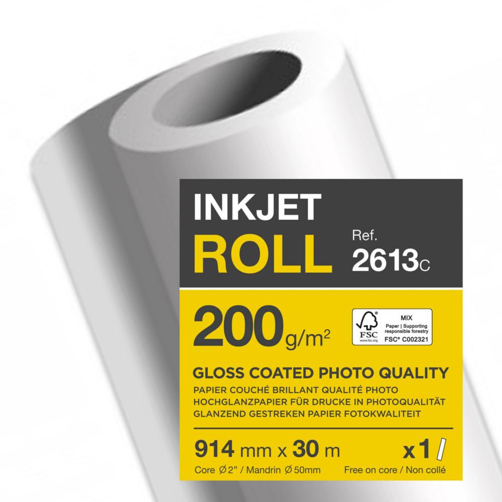 Rouleau de papier Clairefontaine blanc Glac� pour traceur jet d'encre ref 2613c - Format 914 mm x 30m - 200g - Mandrin de 50 mm
