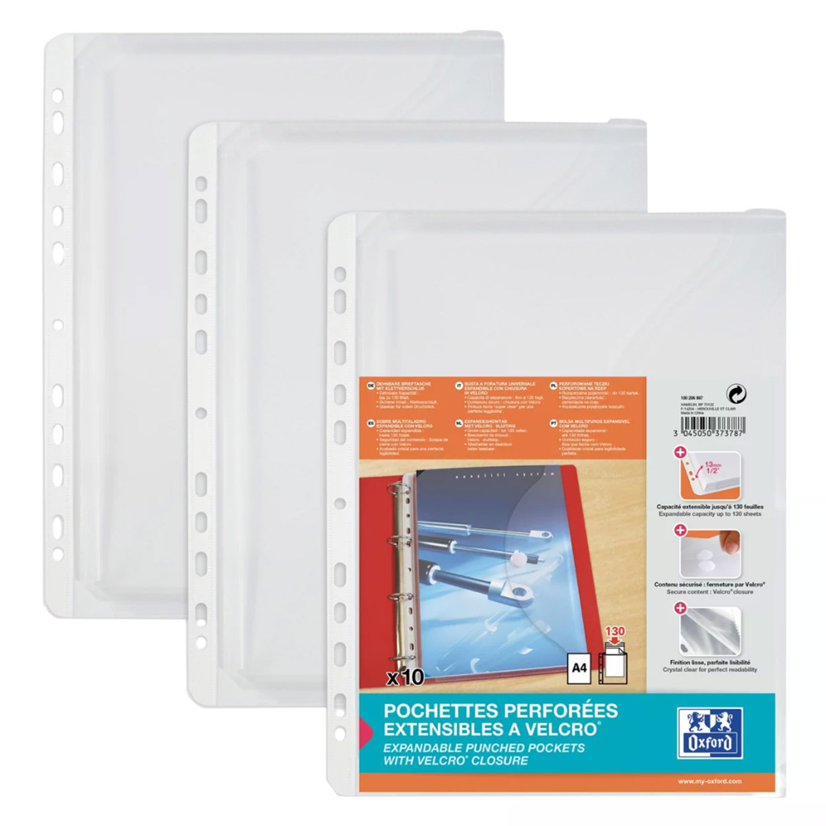 Pochette perfore extensible Oxford - fermeture velcro - polypropylne 20/100e - A4 - sachet de 10