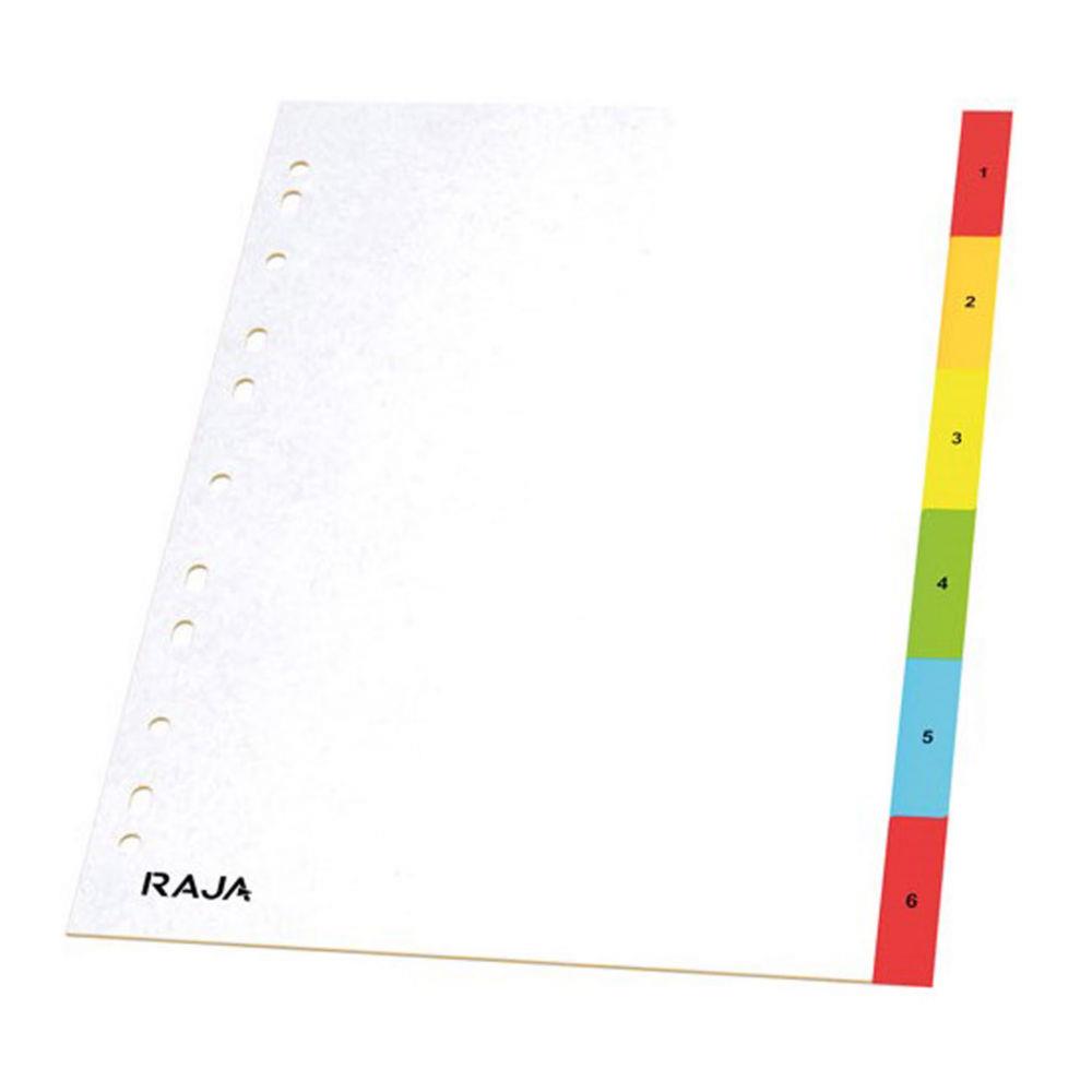 Intercalaires numriques A4 Raja - en polypropylne - blanc - 6 divisions couleur