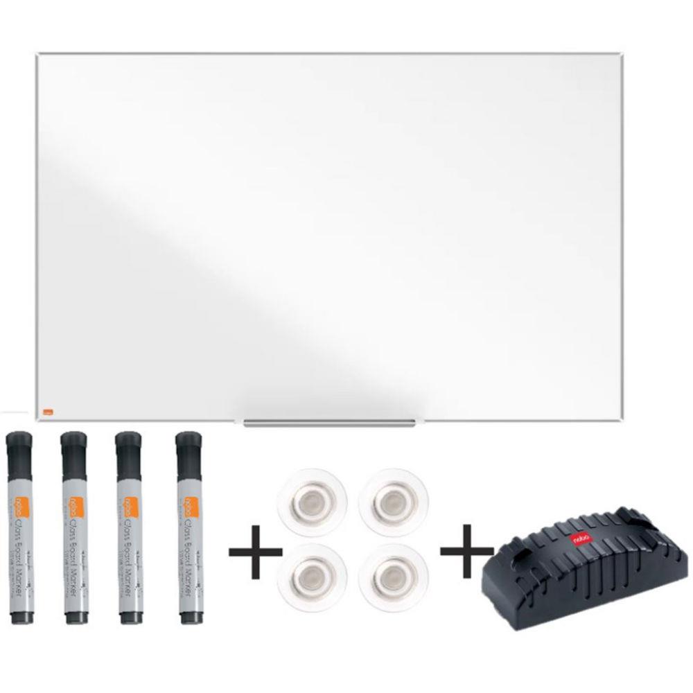 Pack tableau blanc laqu Nobo Nano Clean surface magntique cadre aluminium L.120 x H.90 cm + 9 accessoires