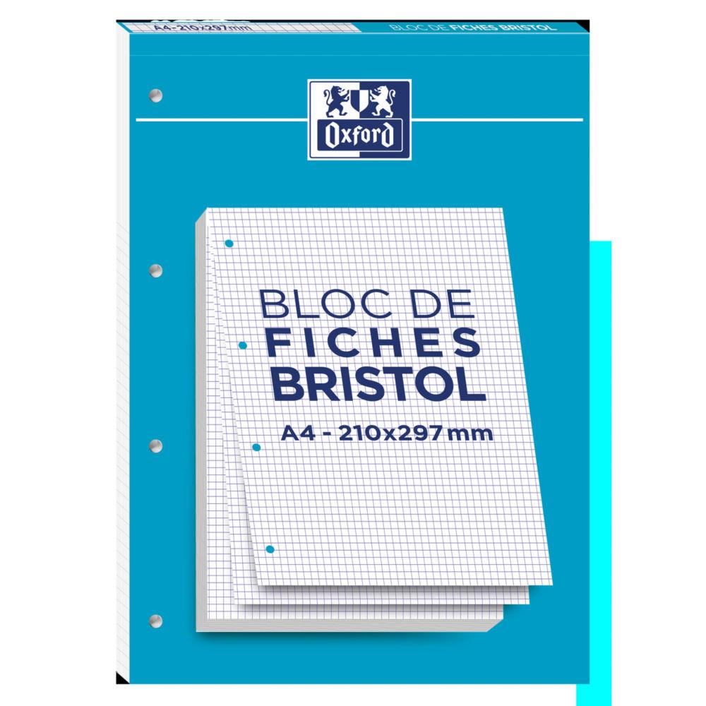 Bloc 30 fiches Oxford Bristol 2.0 - A4 210 x 297mm perfores - blanc quadrill 5x5