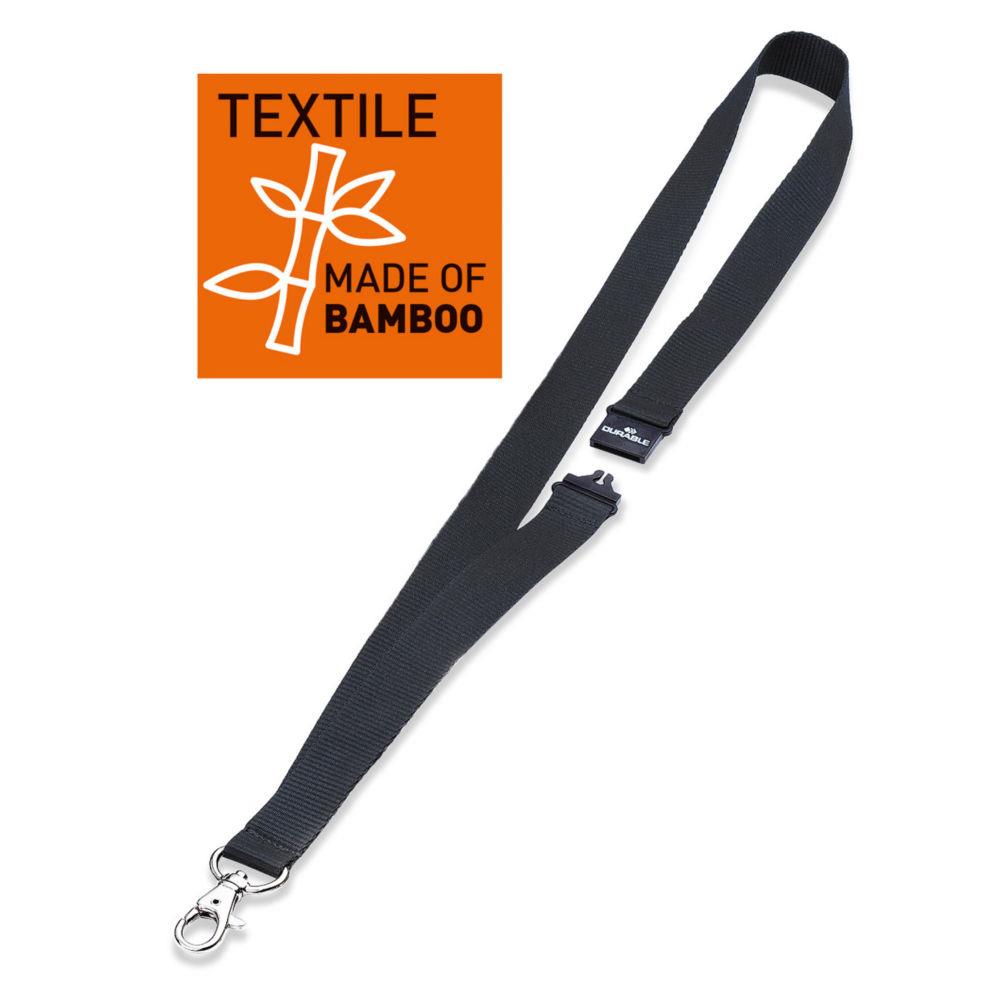 Lacets textile Durable  20 ECO pour badge avec mousqueton  - Noir - Lot de 11