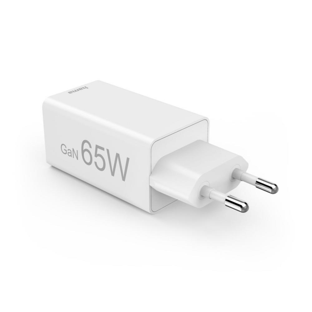 Chargeur secteur rapide Hama GaN compacte 3 ports - 2 USB-C et 1 USB-A - Power Delivery 65W - Blanc