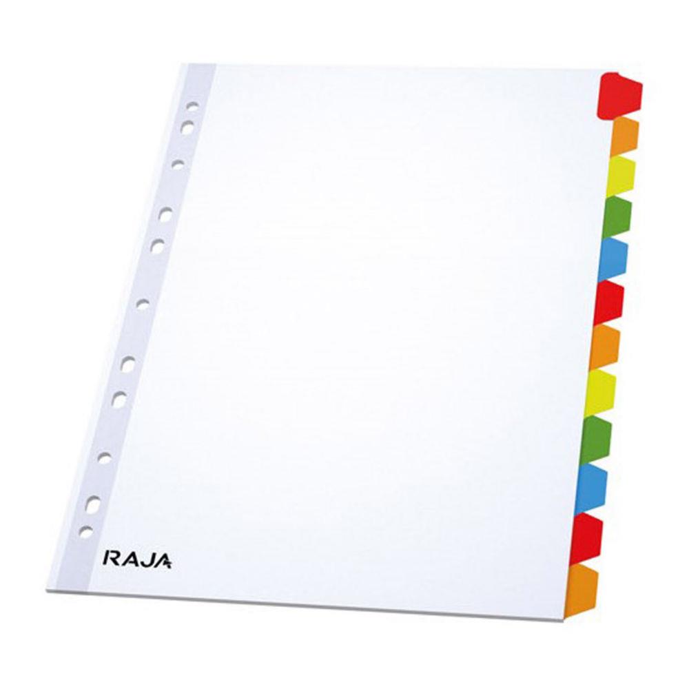 Intercalaires neutres A4 Raja - en bristol - 170g - blanc - 12 onglets couleur