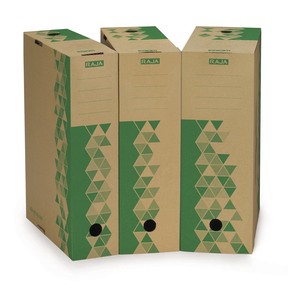 Bote archives carton recycl RAJA - Dos 12 cm - Kraft / Vert - Vendu  l'unit