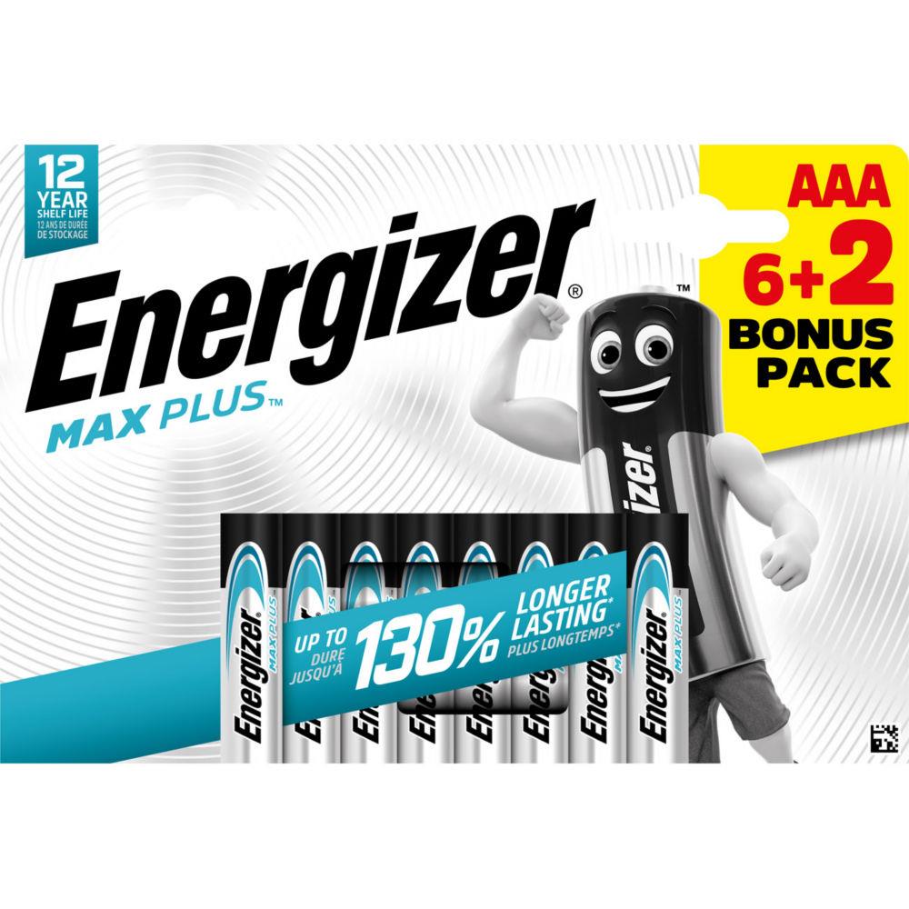 Pile alcaline AAA / LR3 Energizer Max Plus - Pack Promo 6 + 2 gratuites