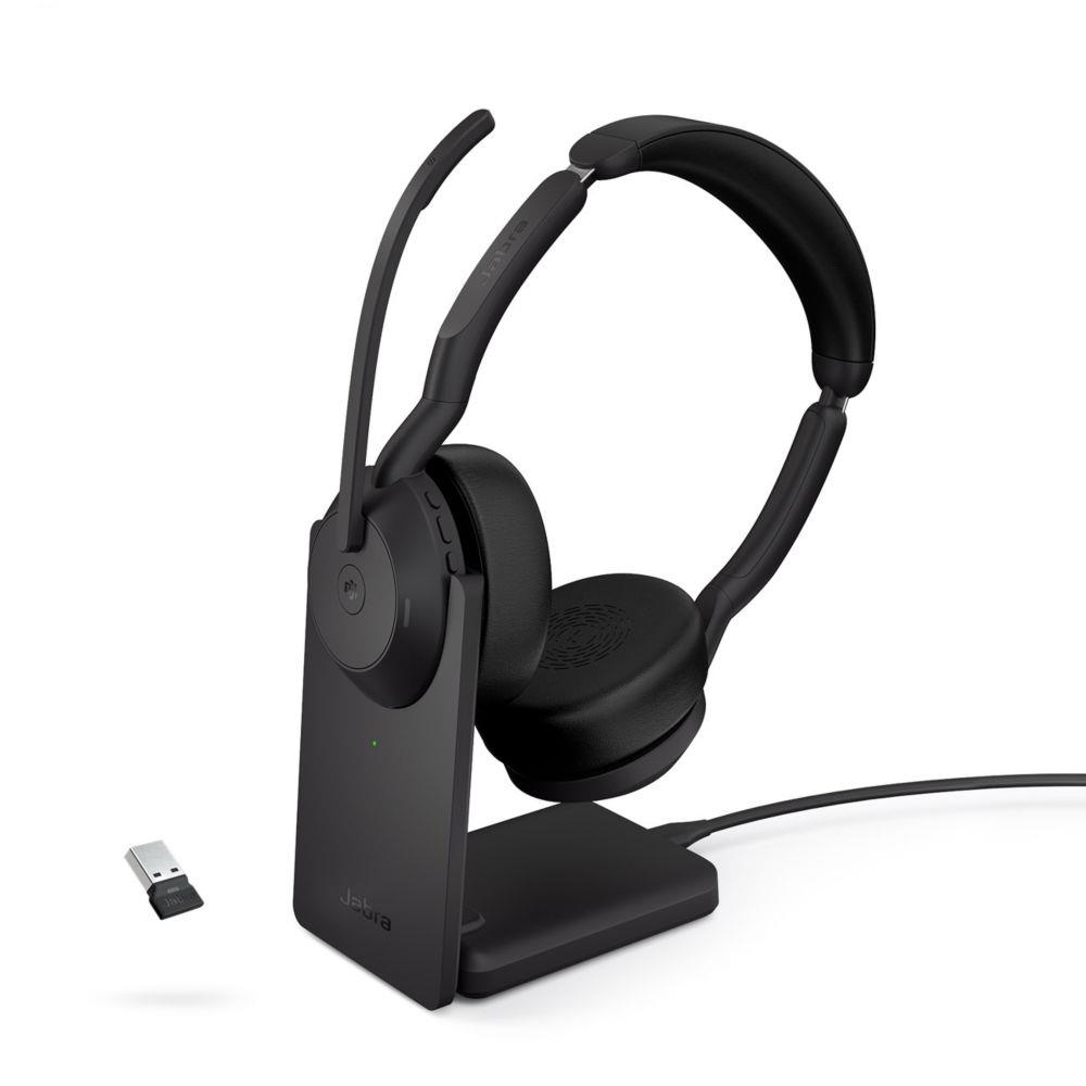 Casque sans fil Bluetooth USB-A Jabra Evolve2 55 MS Stro avec socle - Noir