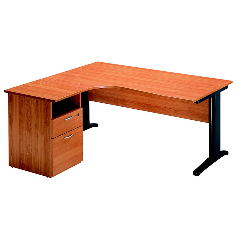Pack Pulse m�tal - 1 bureau compact retour � gauche aulne - pieds L anthracite  -  1 caisson hauteur bureau prof. 60 cm