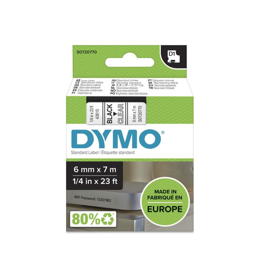 Rubans D1 Dymo  43610 - Ruban noir/transparent - 6 mm x 7 m