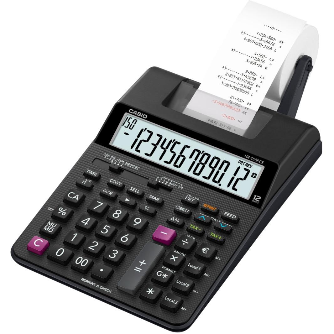 Calculatrice imprimante portable de bureau Casio HR-150 RCE - 12 chiffres - noire