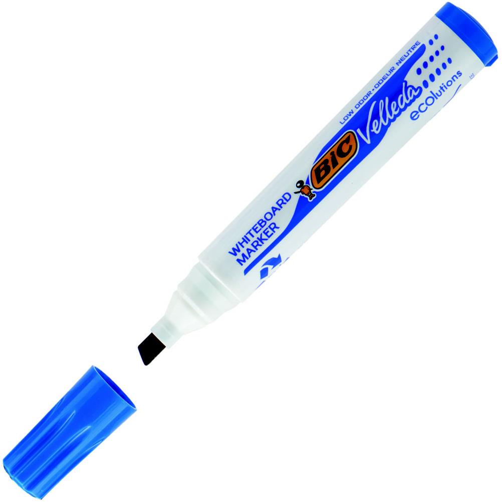 Bic Velleda 1781 - marqueur effacable  sec - corps mtal - pointe biseaute - bleu