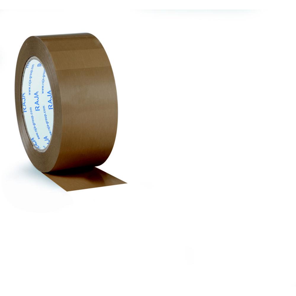 Ruban adhsif d'emballage rsistant RAJA - en PVC silencieux 32 microns 50 mm x 100 m - Havane  - lot de 36