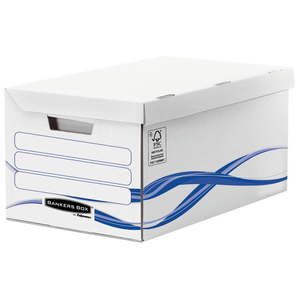 Caisse archives carton Bankersbox - pour format 24 x 32 cm, H. 280 mm x l. 554 mm x P. 356 mm - Blanc / Bleu - 100% recycl certifi FSC - Lot de 10