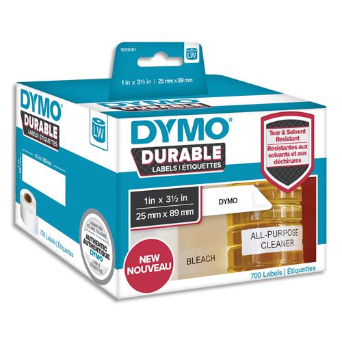 Etiquettes Dymo Labelwriter - durable - noir/blanc - 25 x 89 mm - rouleau de 700