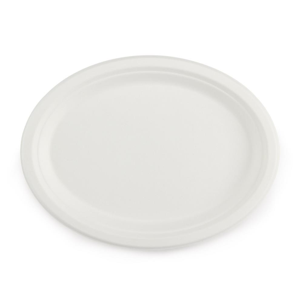 Assiette ovale et plate en fibres vgtales - Blanc - Lot de 50