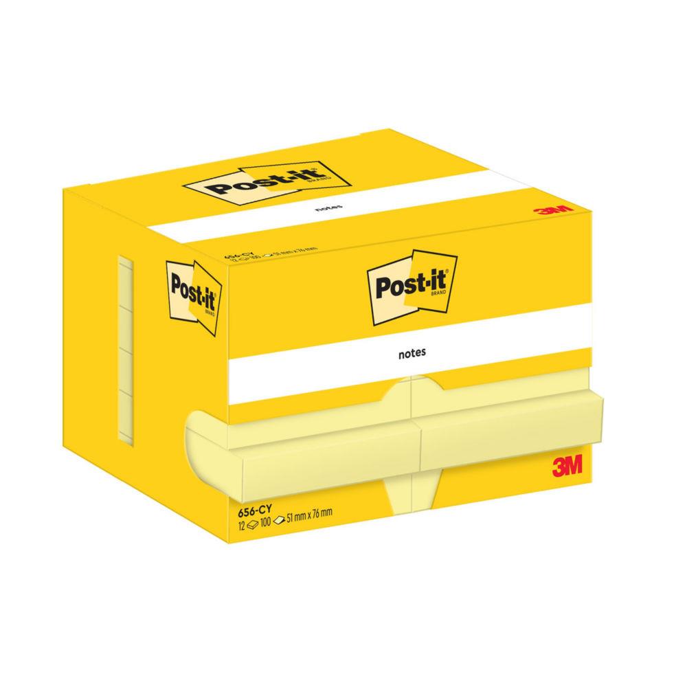 Notes Post-it - 51 x 76 mm - jaune - lot de 12 blocs de 100 feuilles