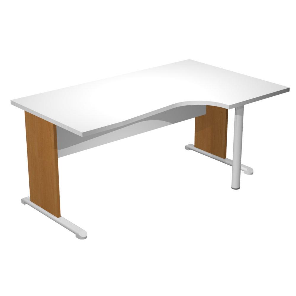 Bureau d'angle compact retour  droite Pulse Bois - L160 x P100 cm - Plateau Blanc - Pieds L aulne