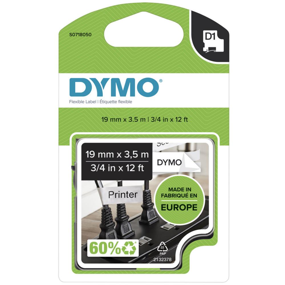 Cassette ruban Dymo d'�tiquettes D1 auto-adh�sive - S0718050 pour �tiqueteuse -19 mm x 3,5 m - Noir sur Blanc
